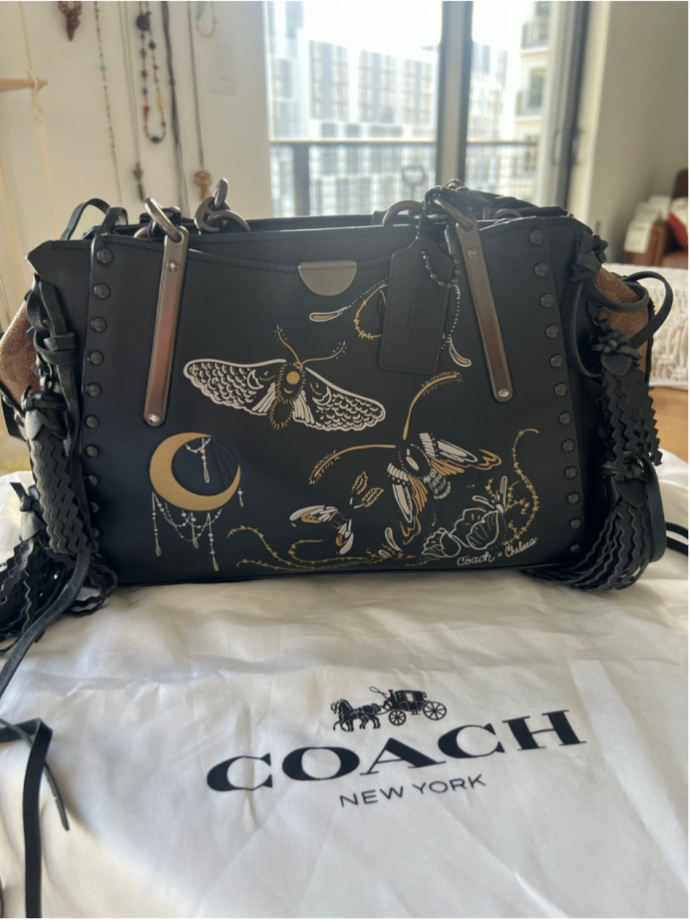 RARE Coach x Chelsea Dreamer in Signature Canvas Black Moth Tattoo Satchel Purse